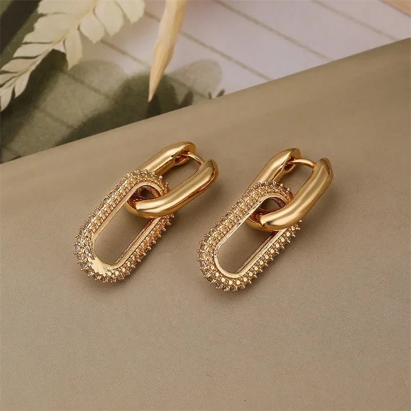 Shiny Rhinestone Geometric Earrings Ladies Fashion Light Luxury Elliptical Double Ring Earrings Exquisite Party Accessories