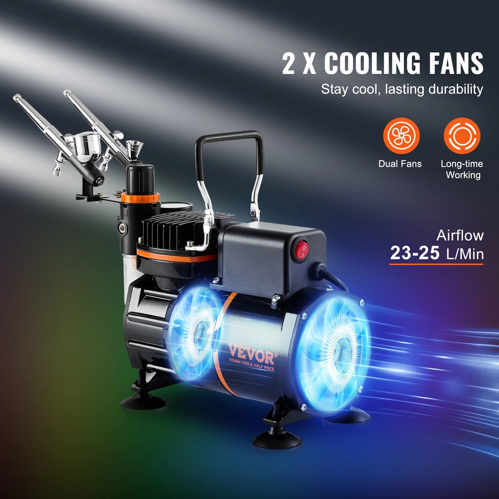 Professional Airbrush Kit with Dual Fan Compressor & 3 Nozzle Sizes