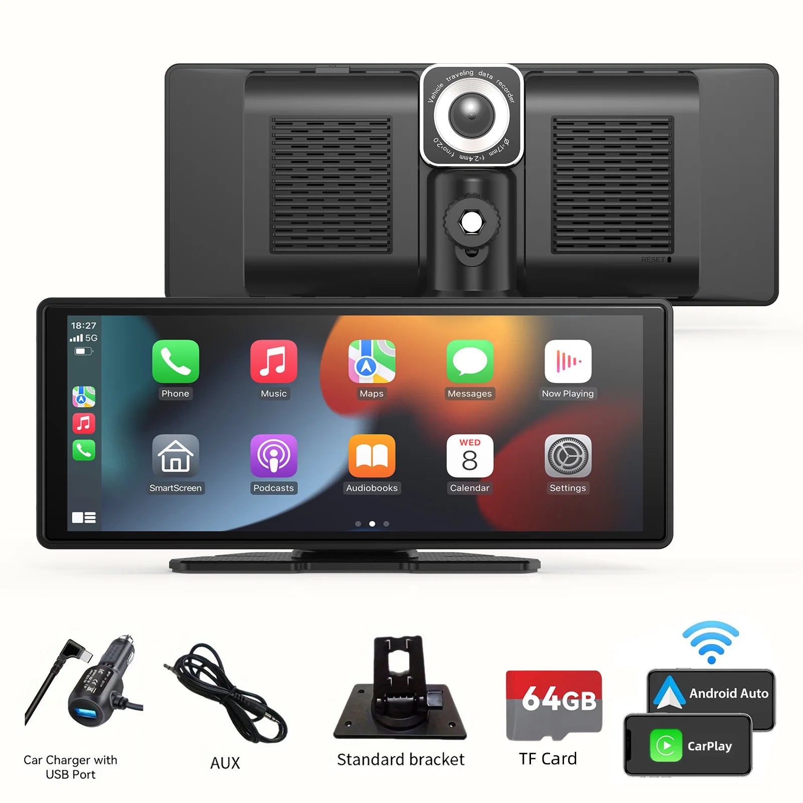 10,26" trådlös CarPlay- och Android Auto-pekskärm med backkamera