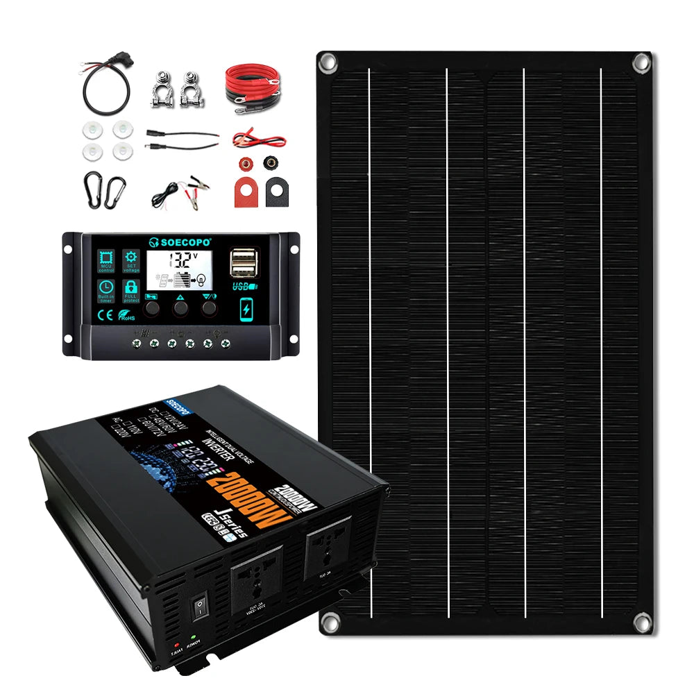 20000W solenergisystem sæt med 800W panel og 1600W inverter