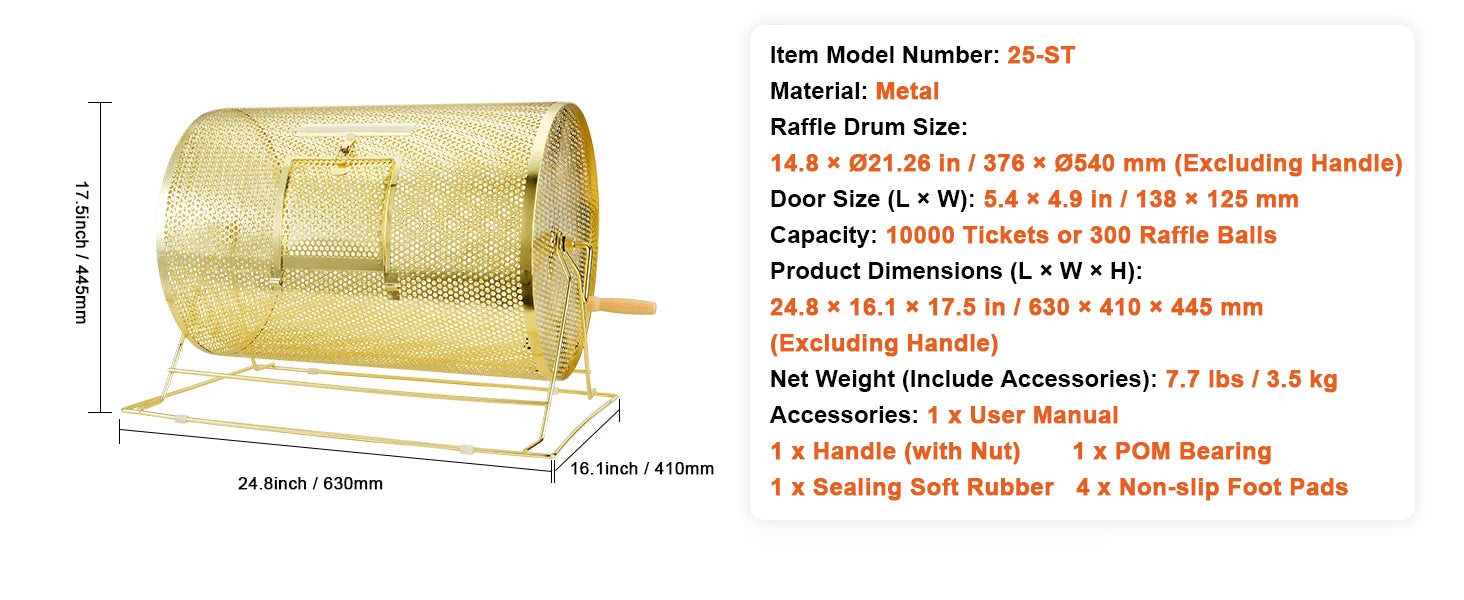 Raffle Drum Spinning Cage with Large Capacity for Events & Drawings