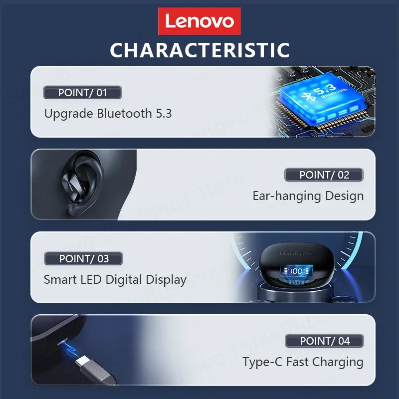 Lenovo LP75 Bluetooth 5.3 Wireless Earbuds with LED Display
