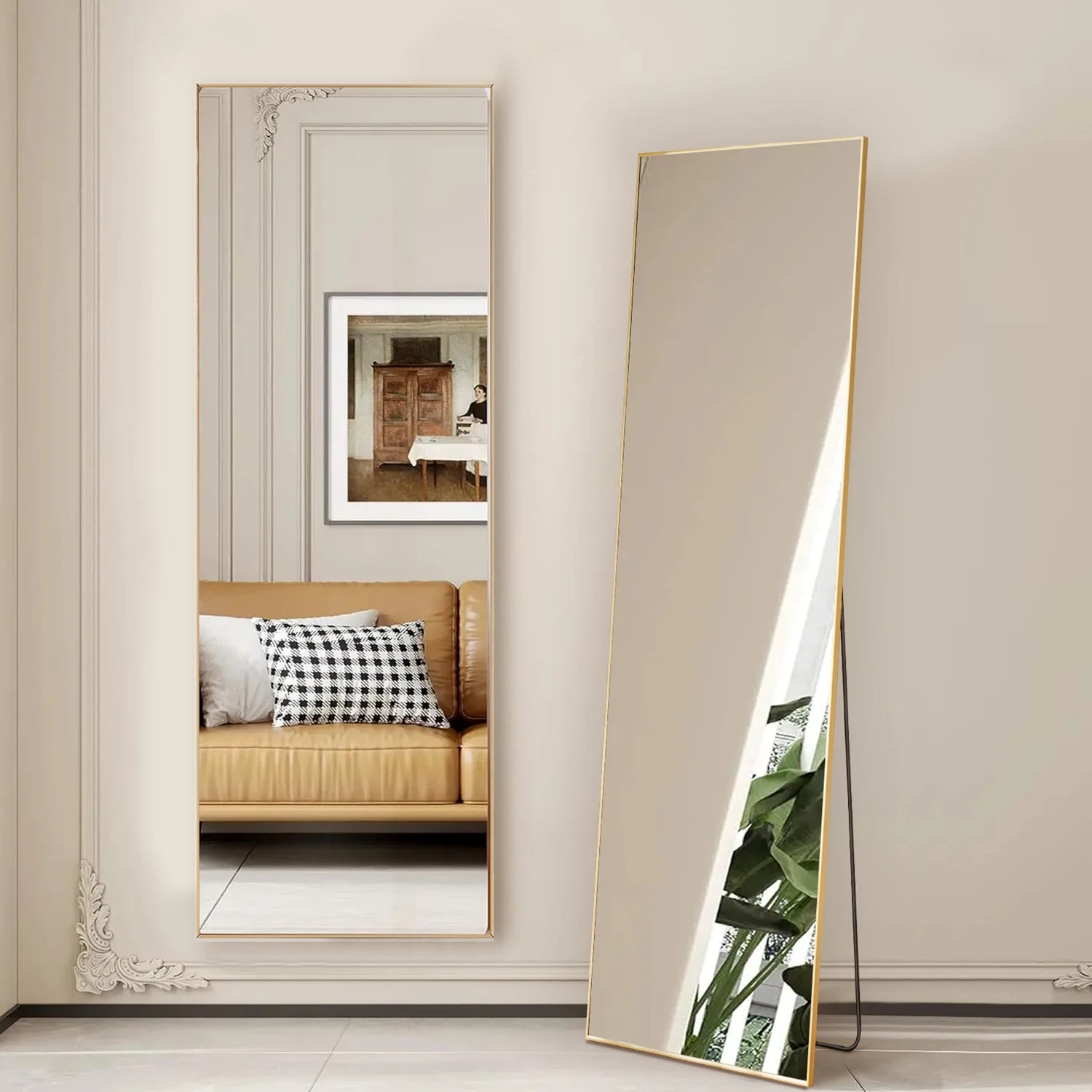 Full Length Floor Mirror with Stand & Slim Aluminum Frame