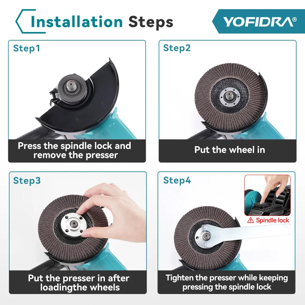 YOFIDRA 125mm Brushless Angle Grinder 2000W Cordless Power Tool