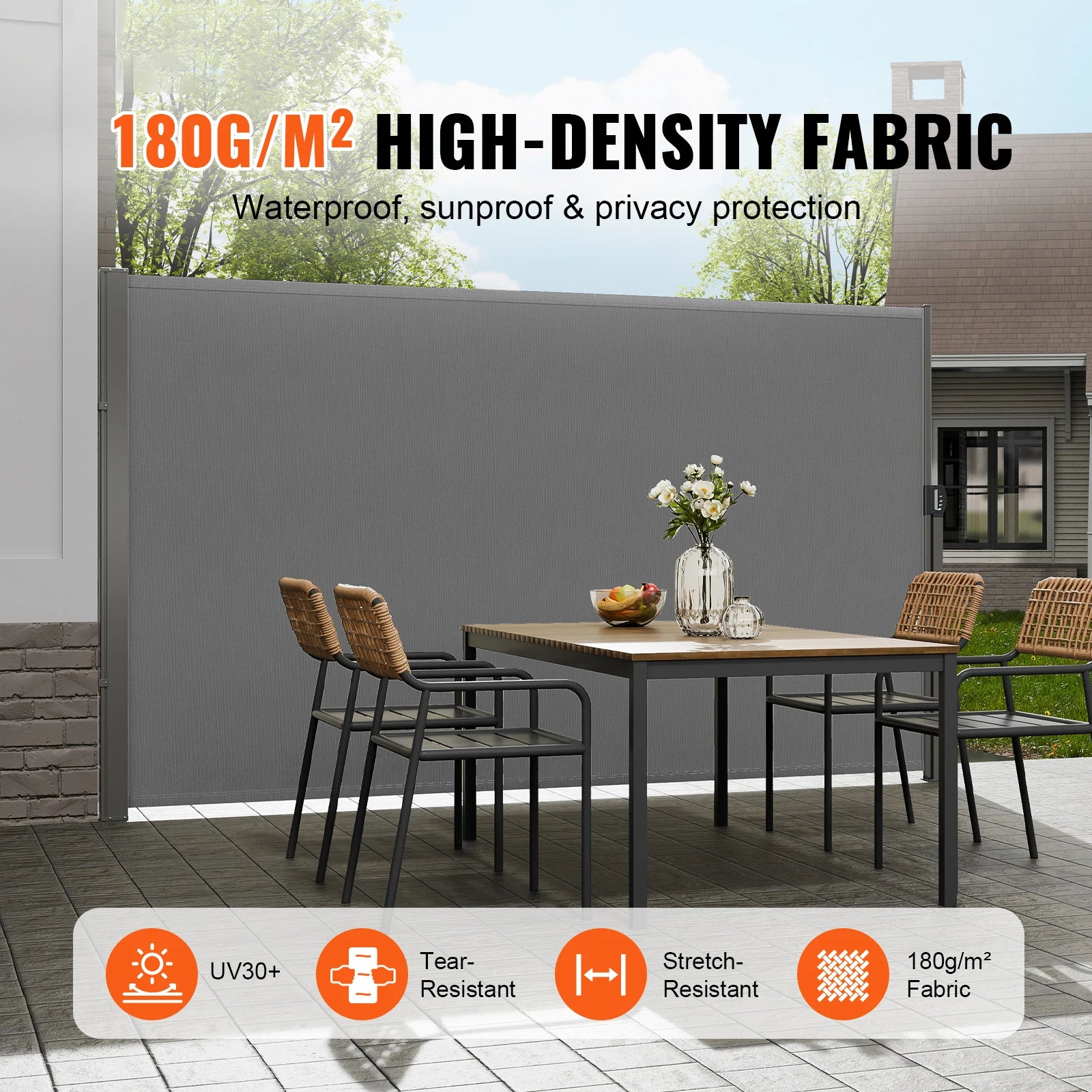 Retractable Side Awning Privacy Screen UV30+ Waterproof Patio Divider