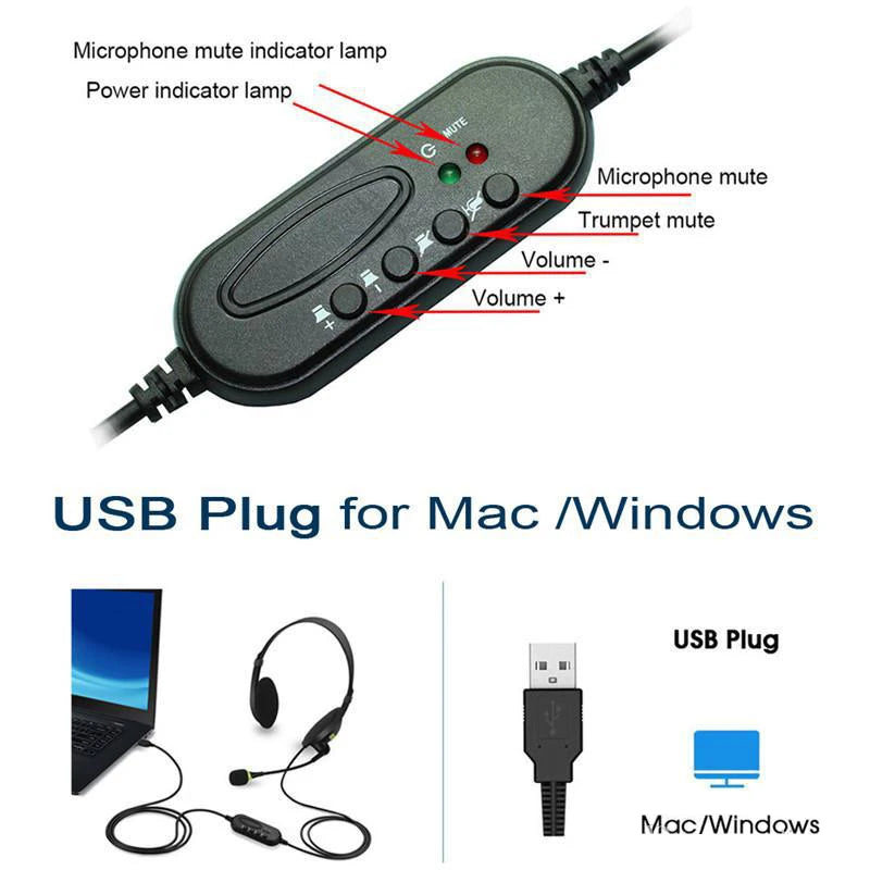 Casque filaire USB avec microphone et réglage du volume
