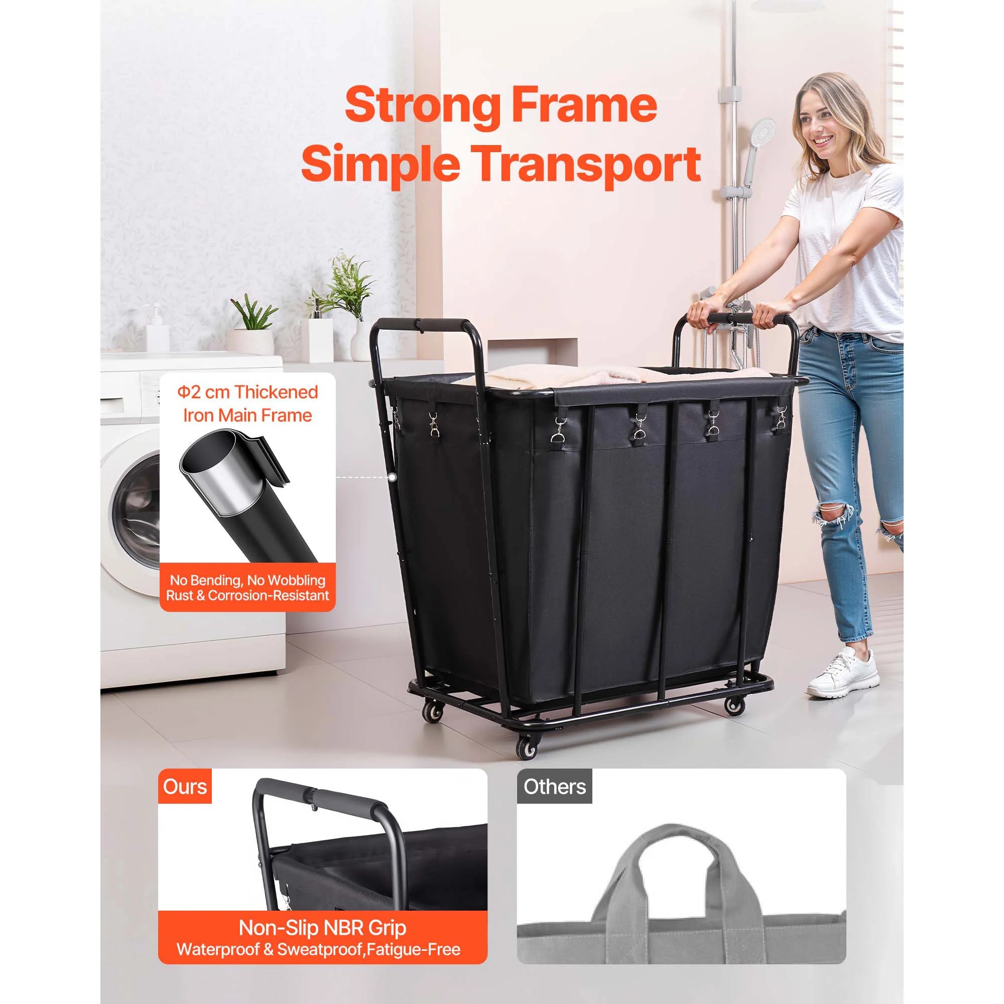 Chariot à linge roulant avec roues Panier utilitaire robuste pour courses