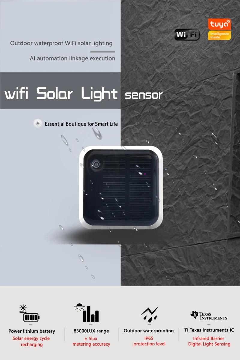 Tuya WiFi Solar Light Sensor, IP65 Outdoor
