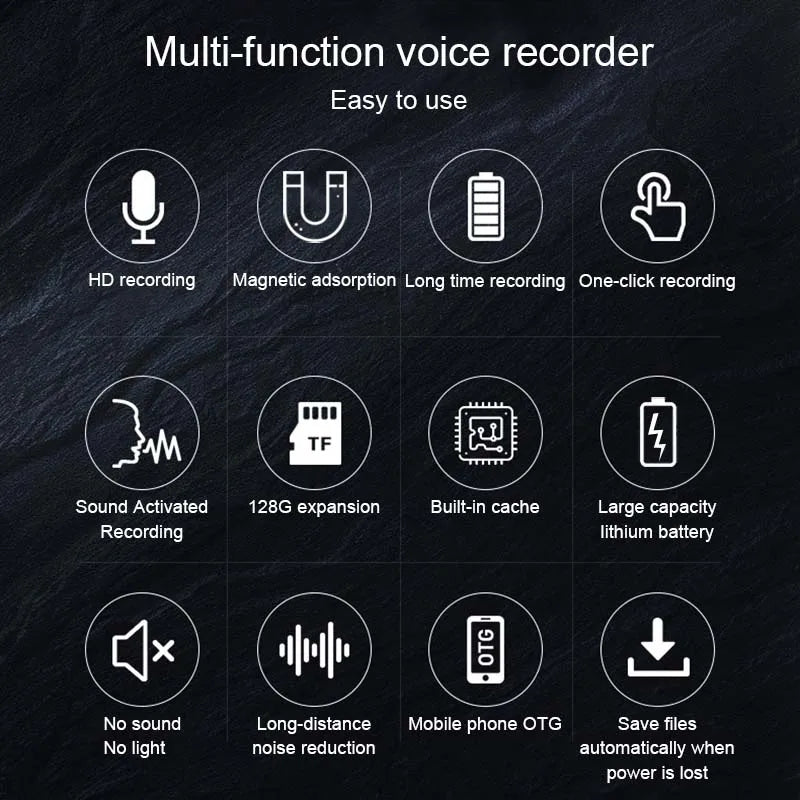 Mini Voice Activated Recorder with 500H Standby & Magnetic Mount