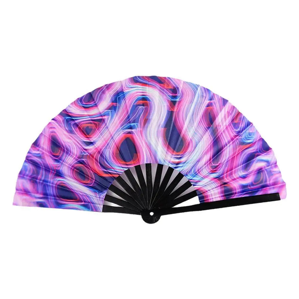 Bambusowy wachlarz składany 33 cm z fluorescencyjną tkaniną