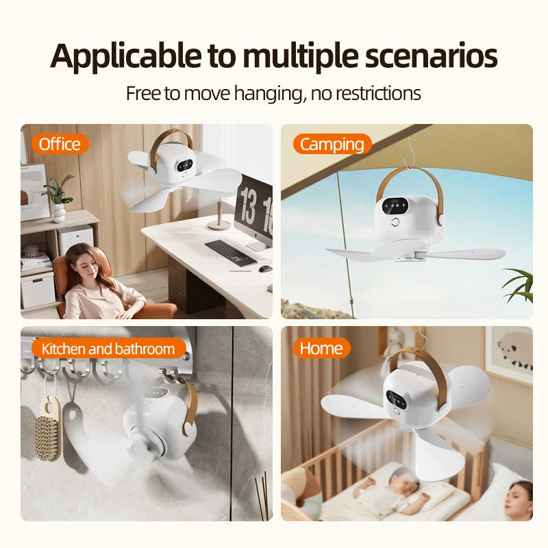 Rechargeable Ceiling Camping Fan with Remote Light for Small Spaces