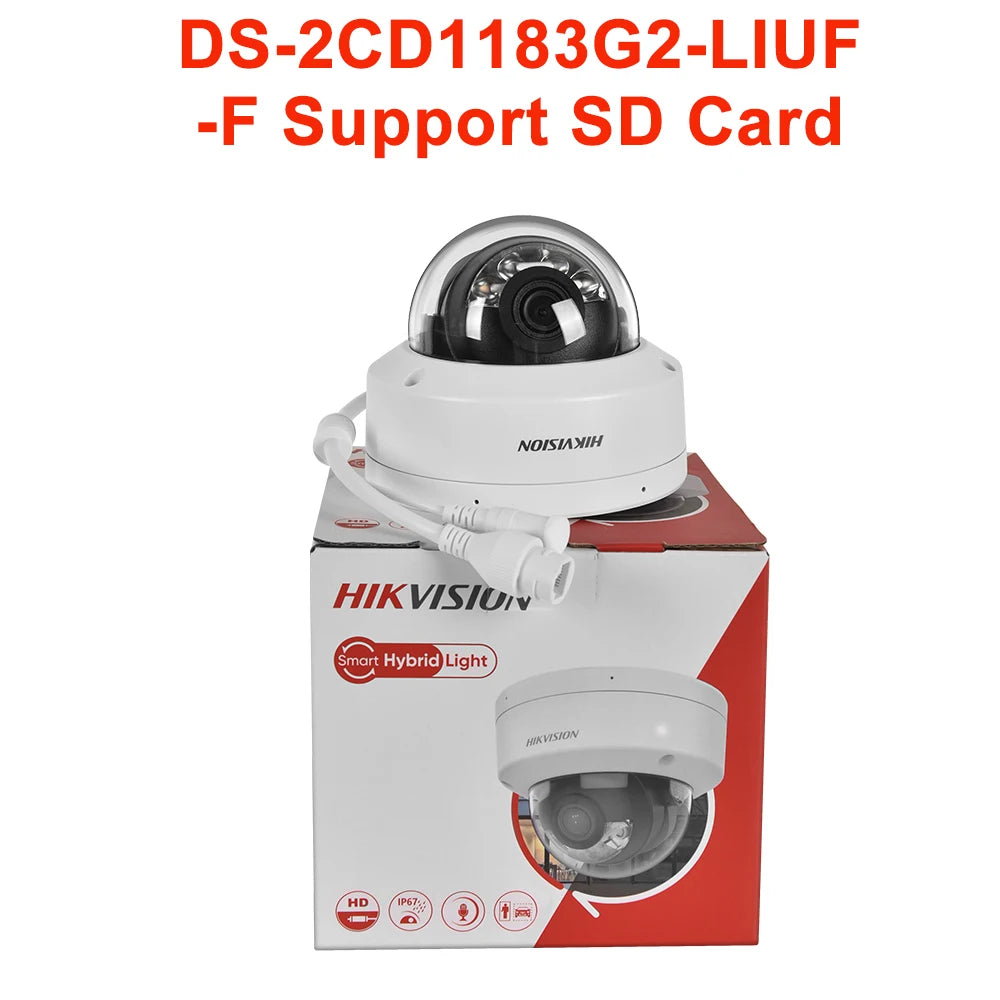 Hikvision 8MP IP Camera DS-2CD1183G2-LIUF 4K Smart Hybrid Light IR White Light Built-in Mic Dome Network Camera SD Card Slot