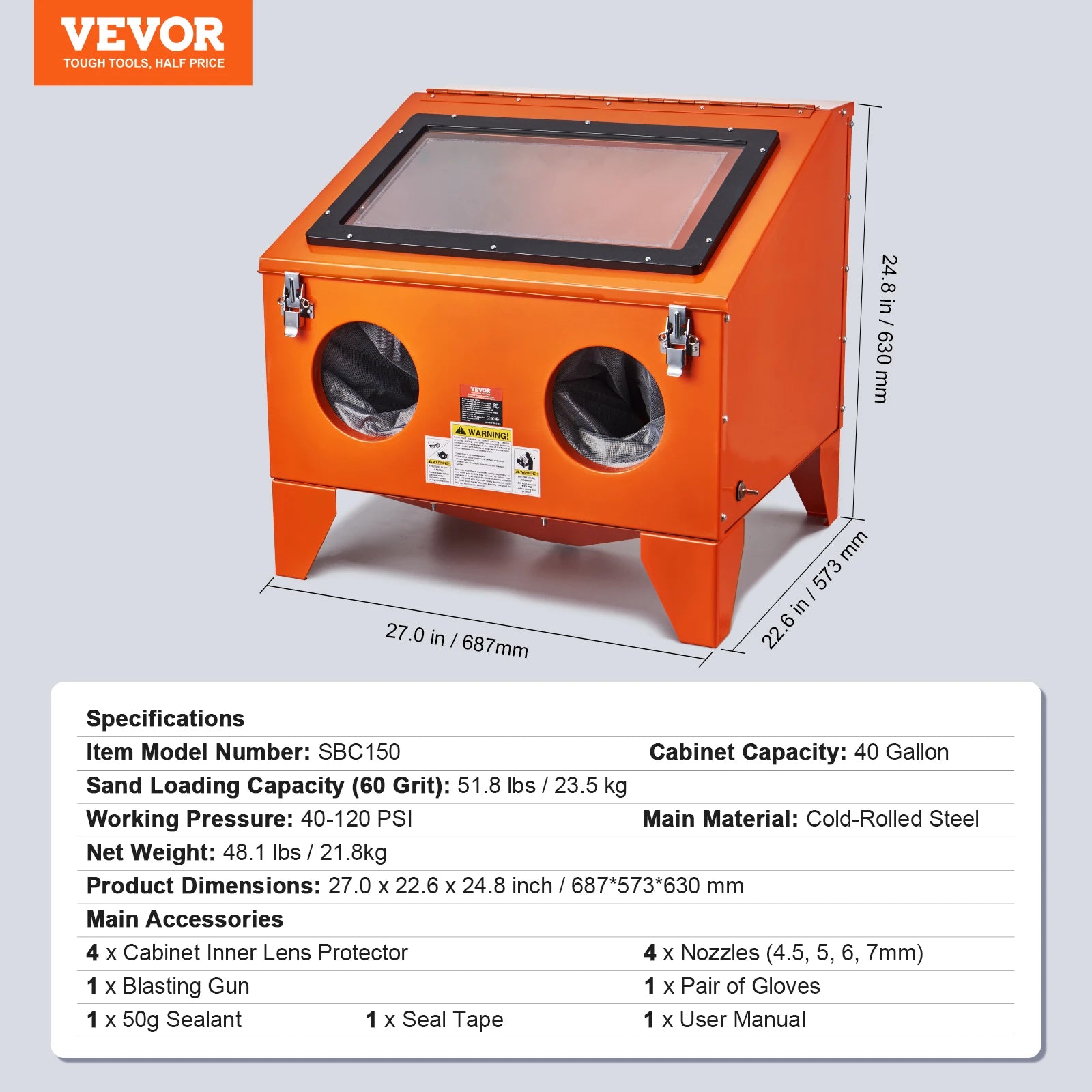 Benchtop Sandblasting Cabinet 25/40/60 Gallon with Gun & Nozzles