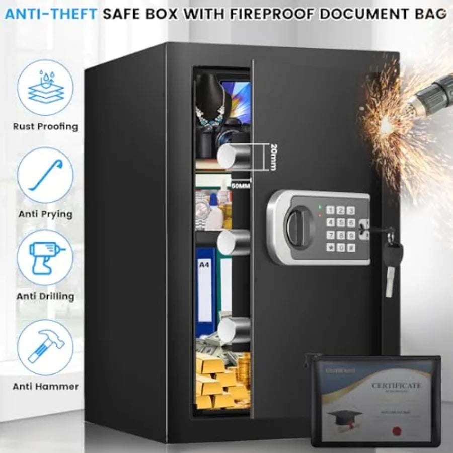 Steel Home Safe with Keypad, Fireproof Bag and Spare Keys