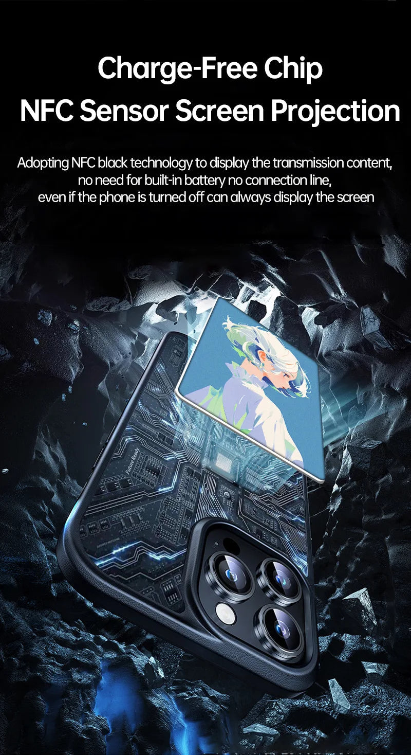 E-lnk NFC 3.7 Inches Screen Display Mob For IPhone 13 14 15 16 Wireless Transmission Screen Projection Phone Case