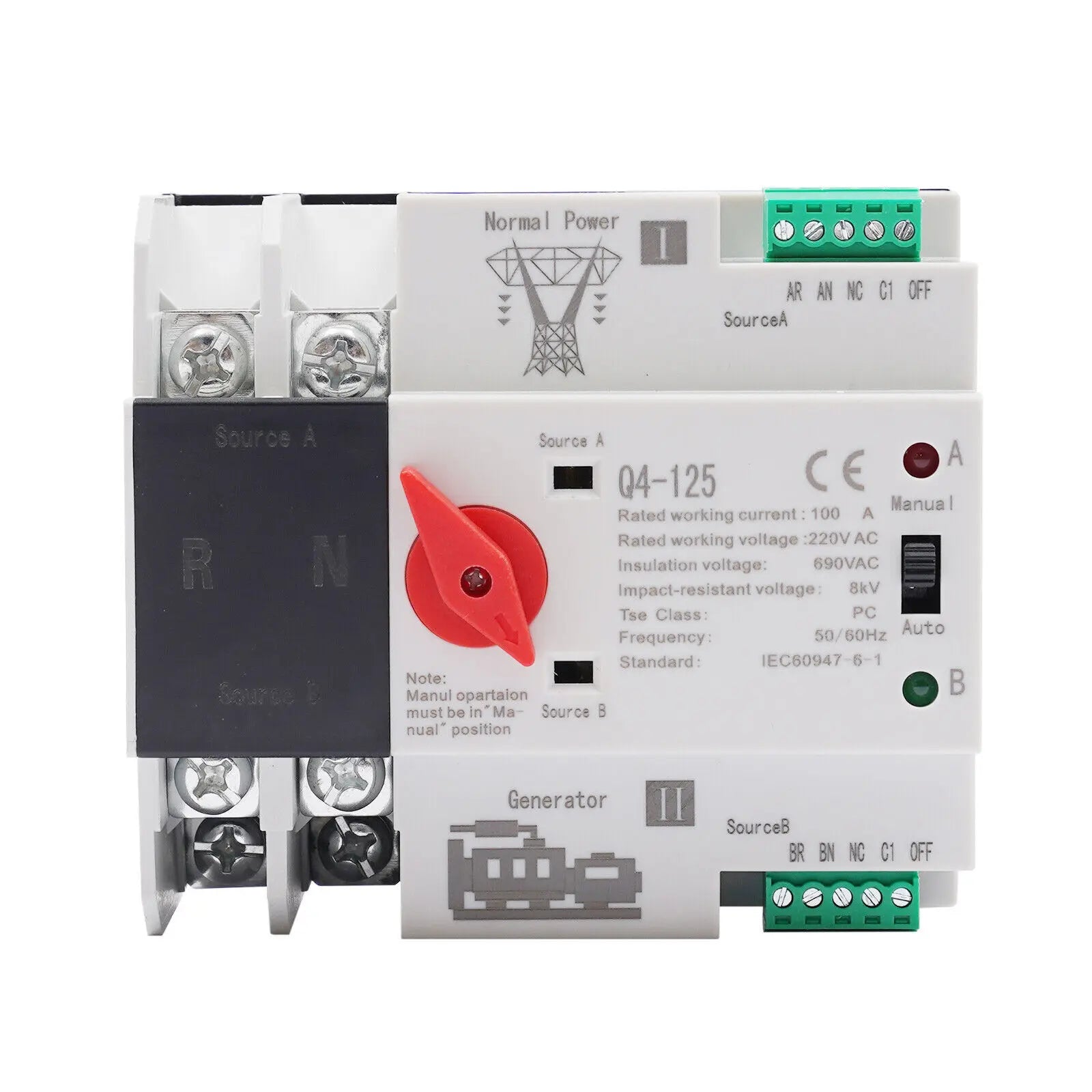 100A Dual Power Automatic Transfer Switch 2P ATS 110V