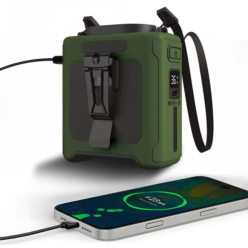 10000mAh Neck-Worn Fan with LED Light and Power Bank