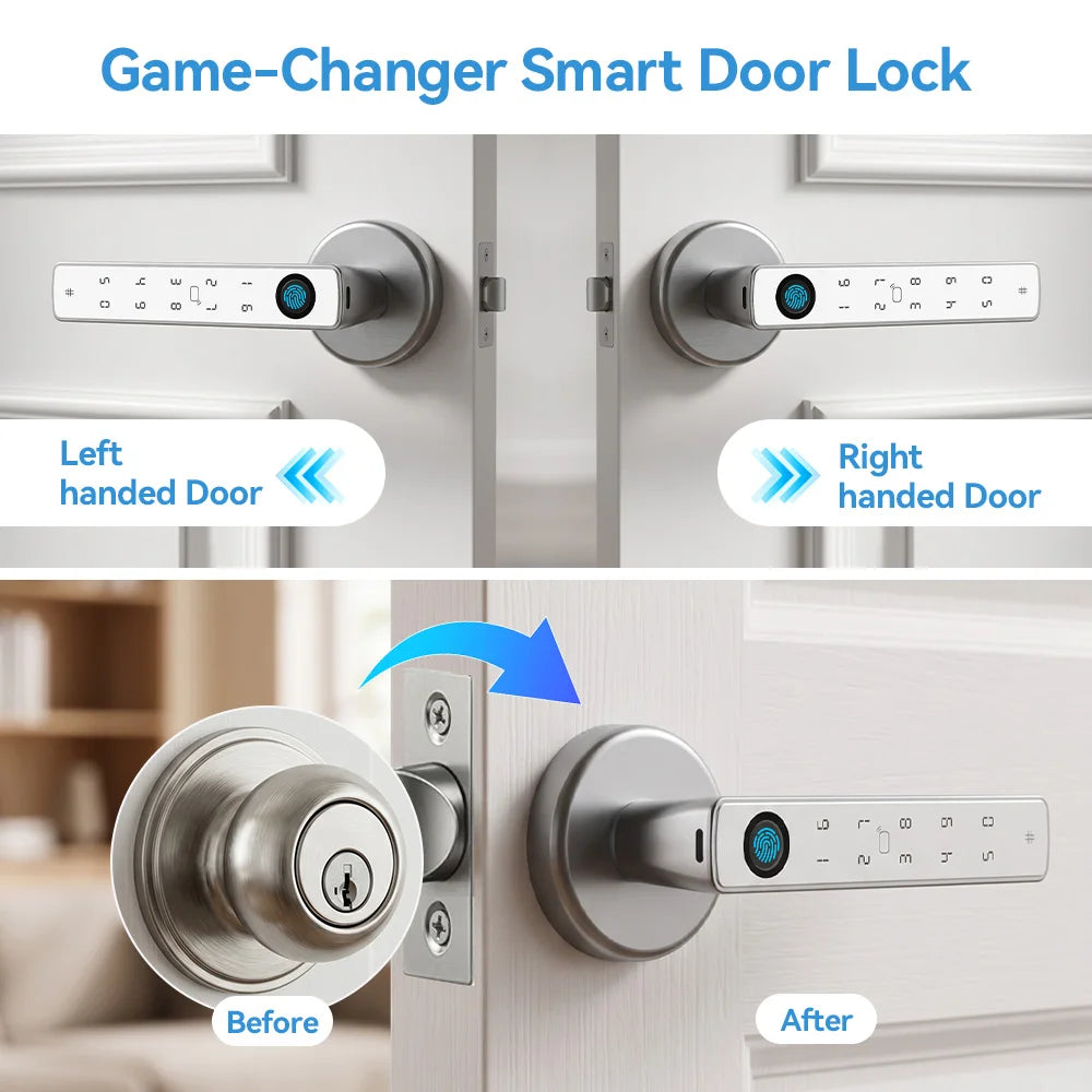 Smart Fingerprint Door Lock Handle 5-in-1 Keyless Entry