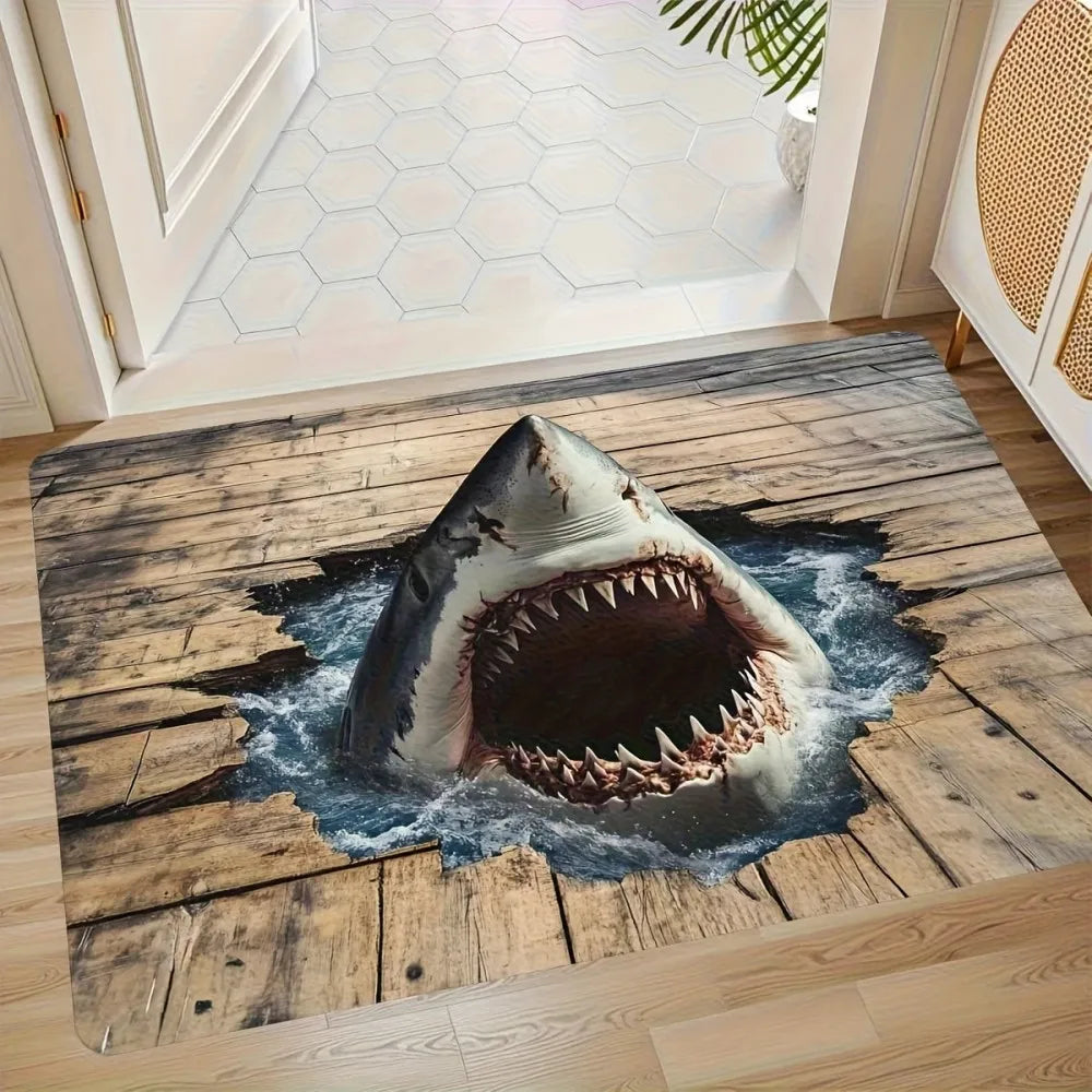 Shark Door Carpet – protišmykový vstupný koberec v oceánskom štýle