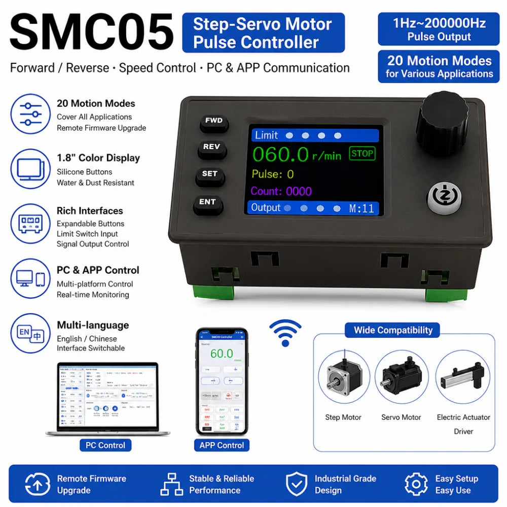 ZK-SMC05 Stepper & Servo Pulse Controller, Colour Display