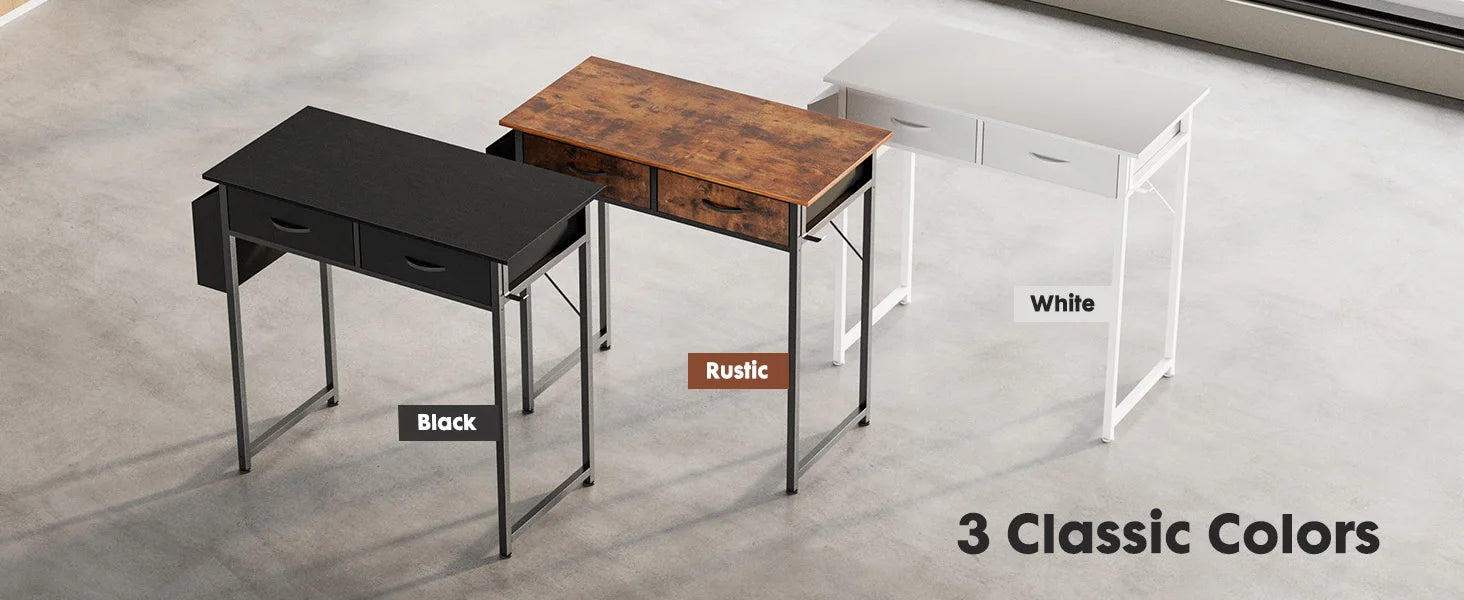 32 Inch Modern Office Desk with Drawers and Side Storage Bag