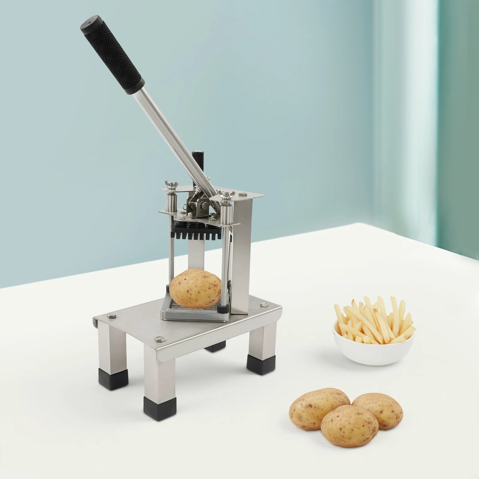 Commercial French Fry Cutter Kitchen Vegetable Dicer Multi-function Food Cutter with 3 Stainless Steel Blades for Home Restaurant