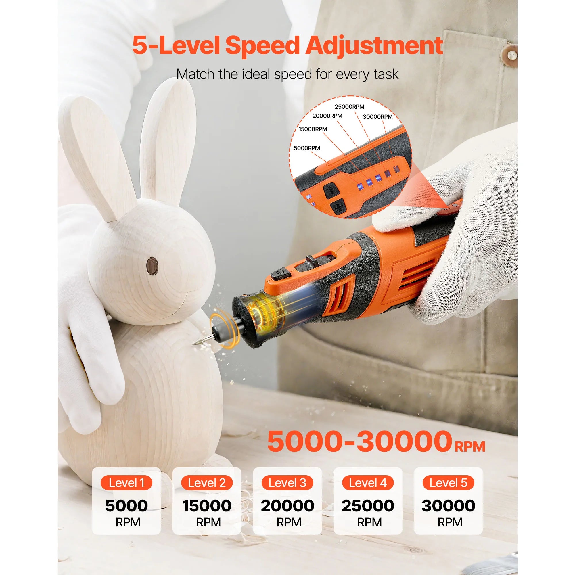 Cordless Rotary Tool Kit with 5 Speeds for DIY Engraving Sanding