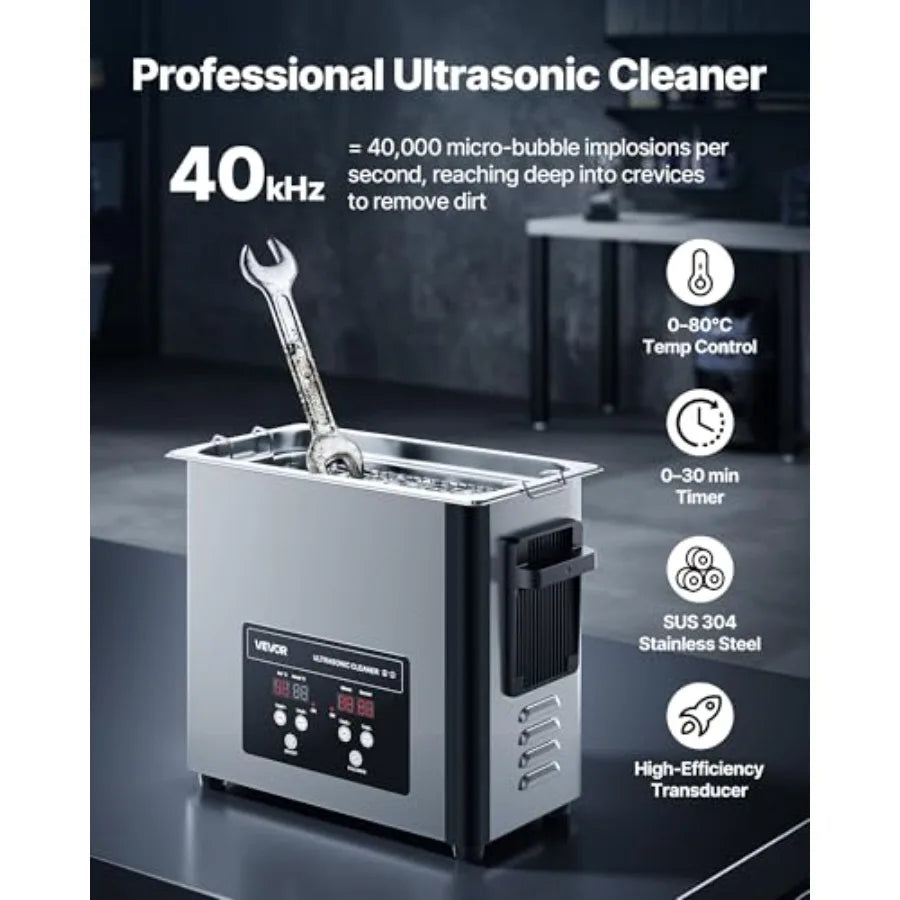Pulitore a ultrasuoni 40kHz con cestello e display digitale 120W