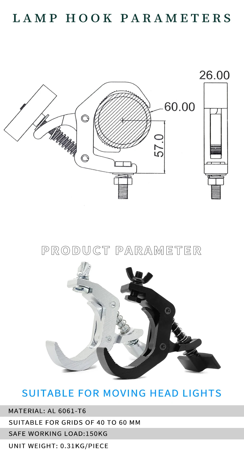 Odolná sada svoriek na háky pre ťažké osvetlenie na pódiu