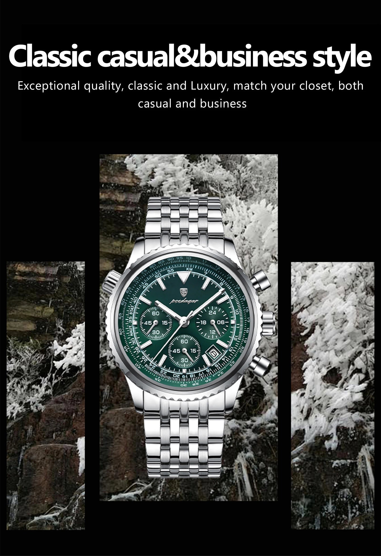 POEDAGAR Luxury Watches For Men Date Chronograph Stainless Steel Man Watch Waterproof Luminous Sport Military Men's Quartz Watch