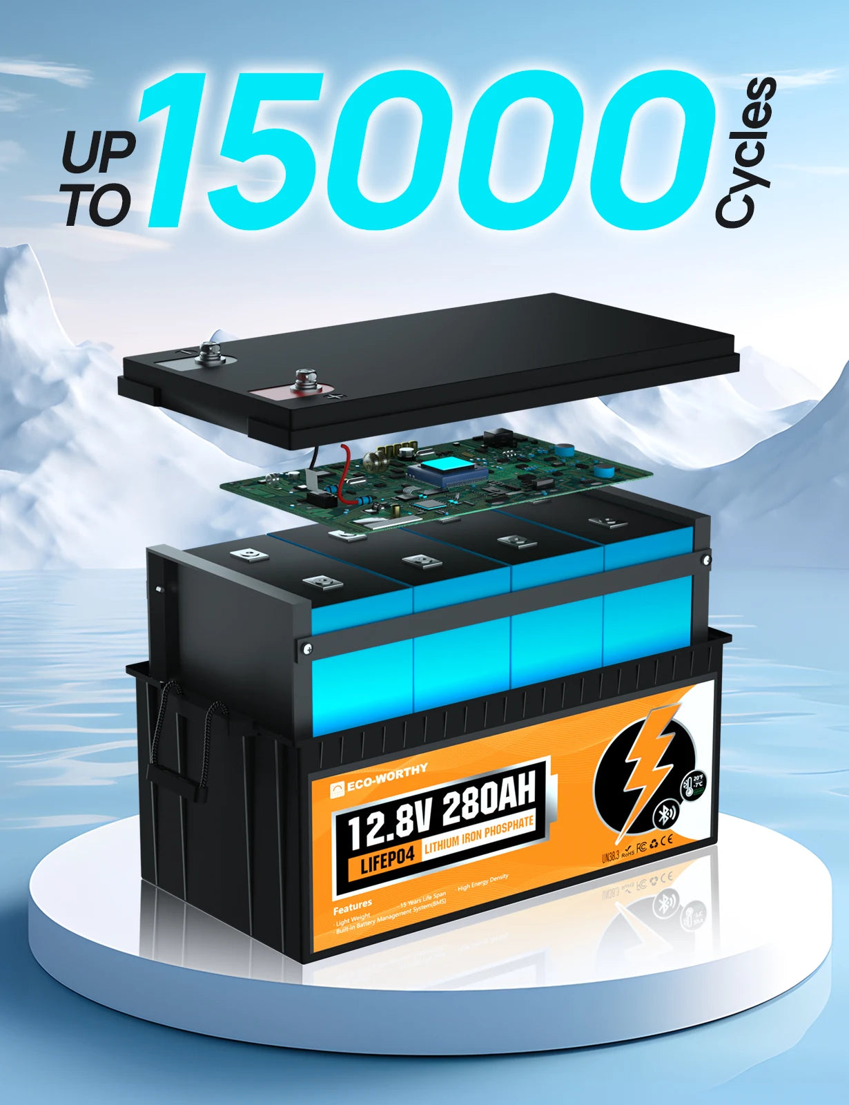 12V 280Ah LiFePO4 baterie pro obytný vůz 3584Wh s Bluetooth a 200A BMS