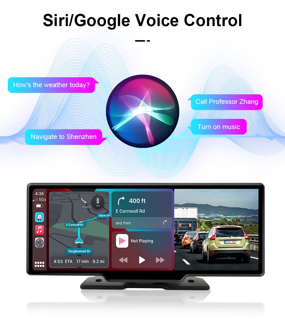 Wireless CarPlay Screen with 4K Dash Cam and GPS