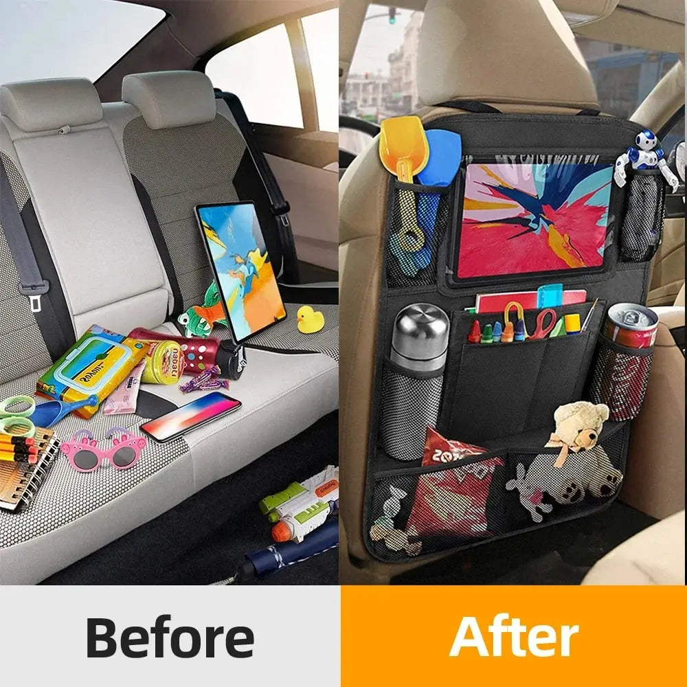 Car Seat Organizer Multifunctional Oxford Fabric Car Back Multi Pocket Storage Bag with Tablet Holder Protector for Kids