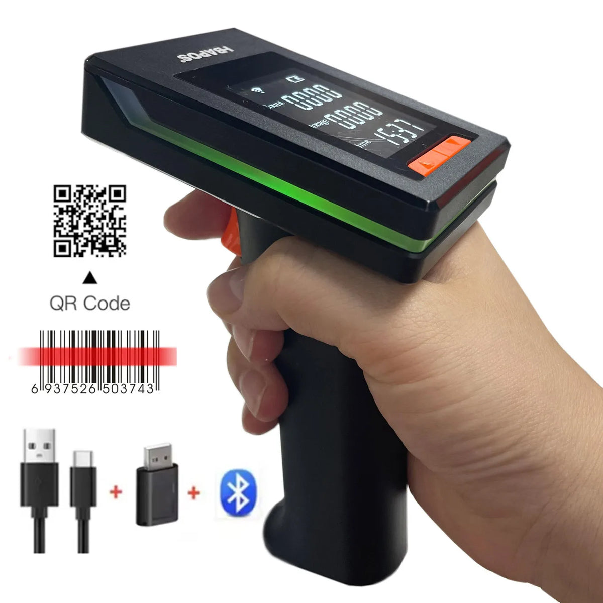 Handheld 1D and 2D Barcode Scanner with Display