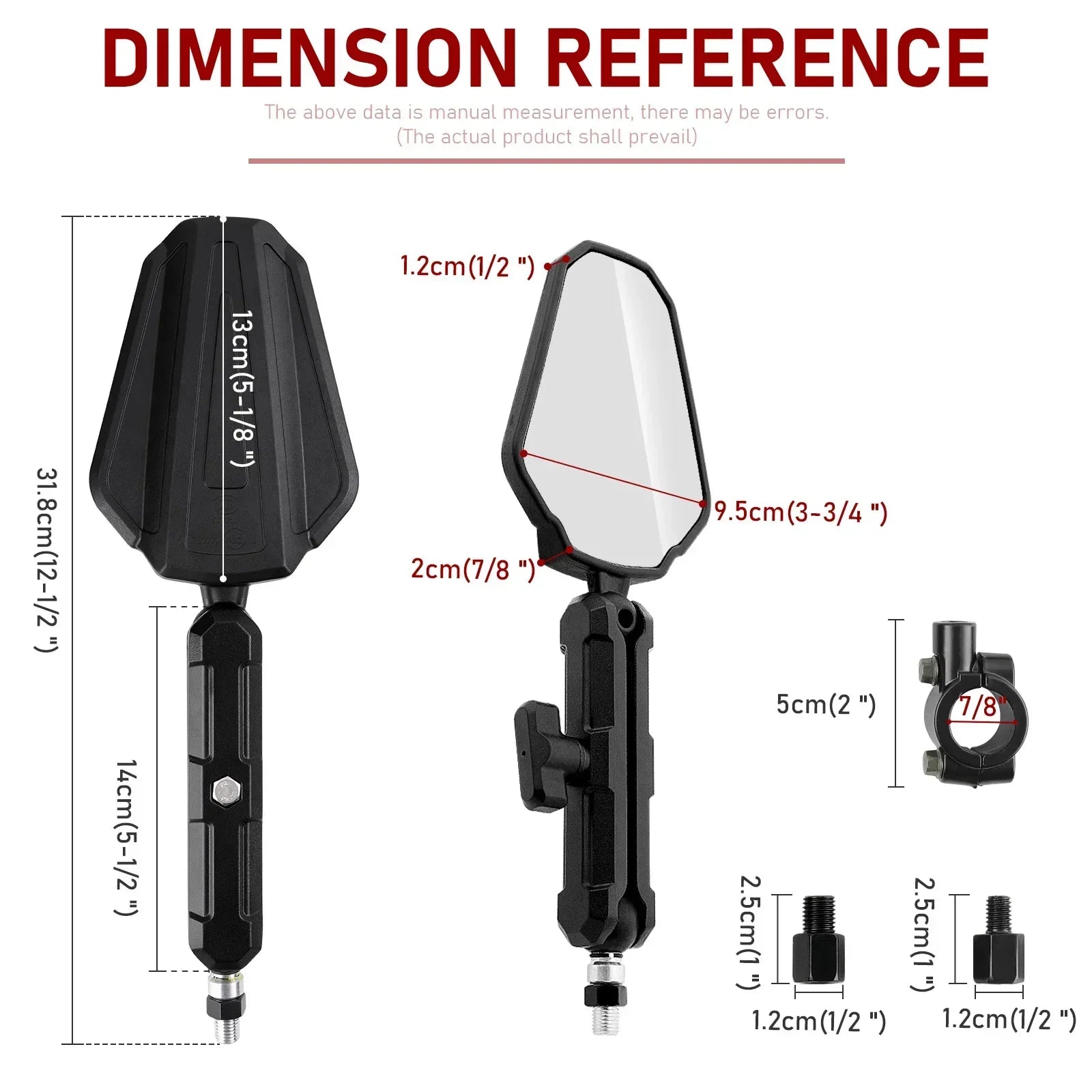 Universal Motorcycle Mirrors Angle Adjustable Folding Handlebar Side Mirror Compatible with Adventure Dirt Street Bike