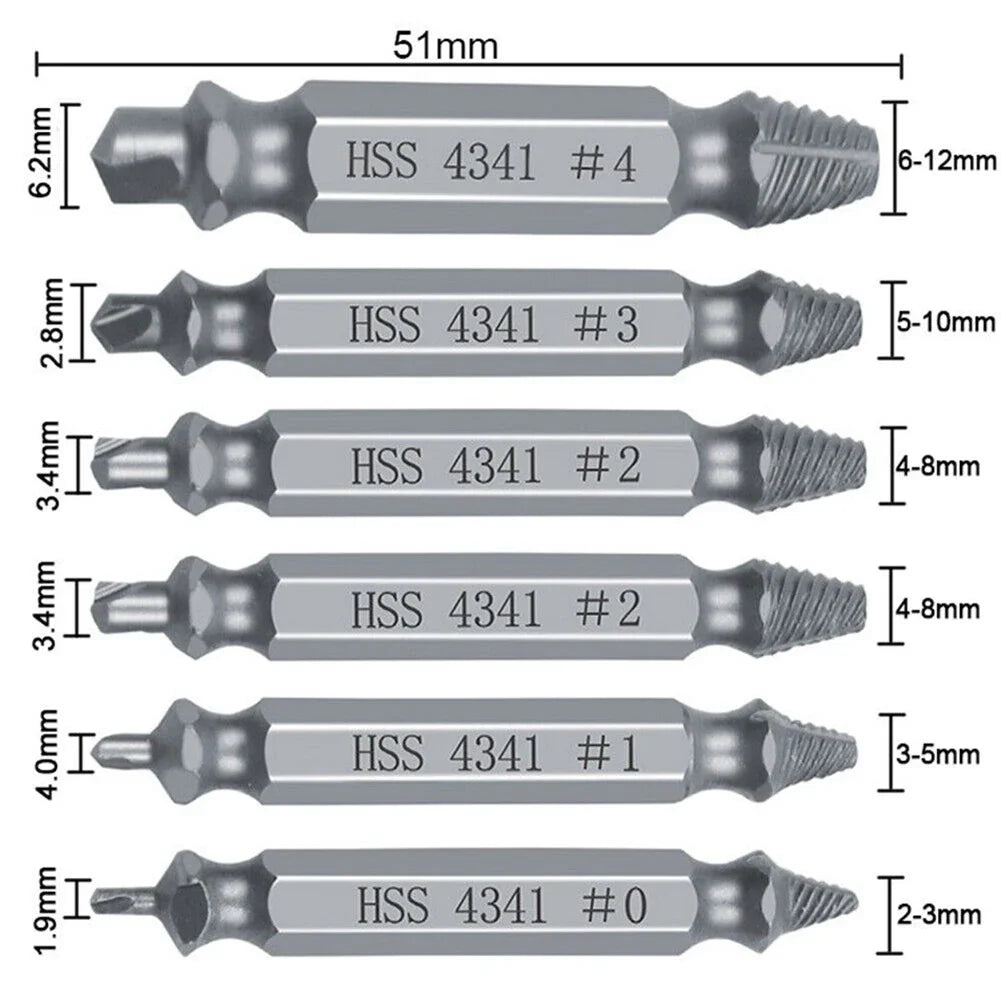 6-Piece Damaged Screw Extractor Set for Broken Bolts and Screws