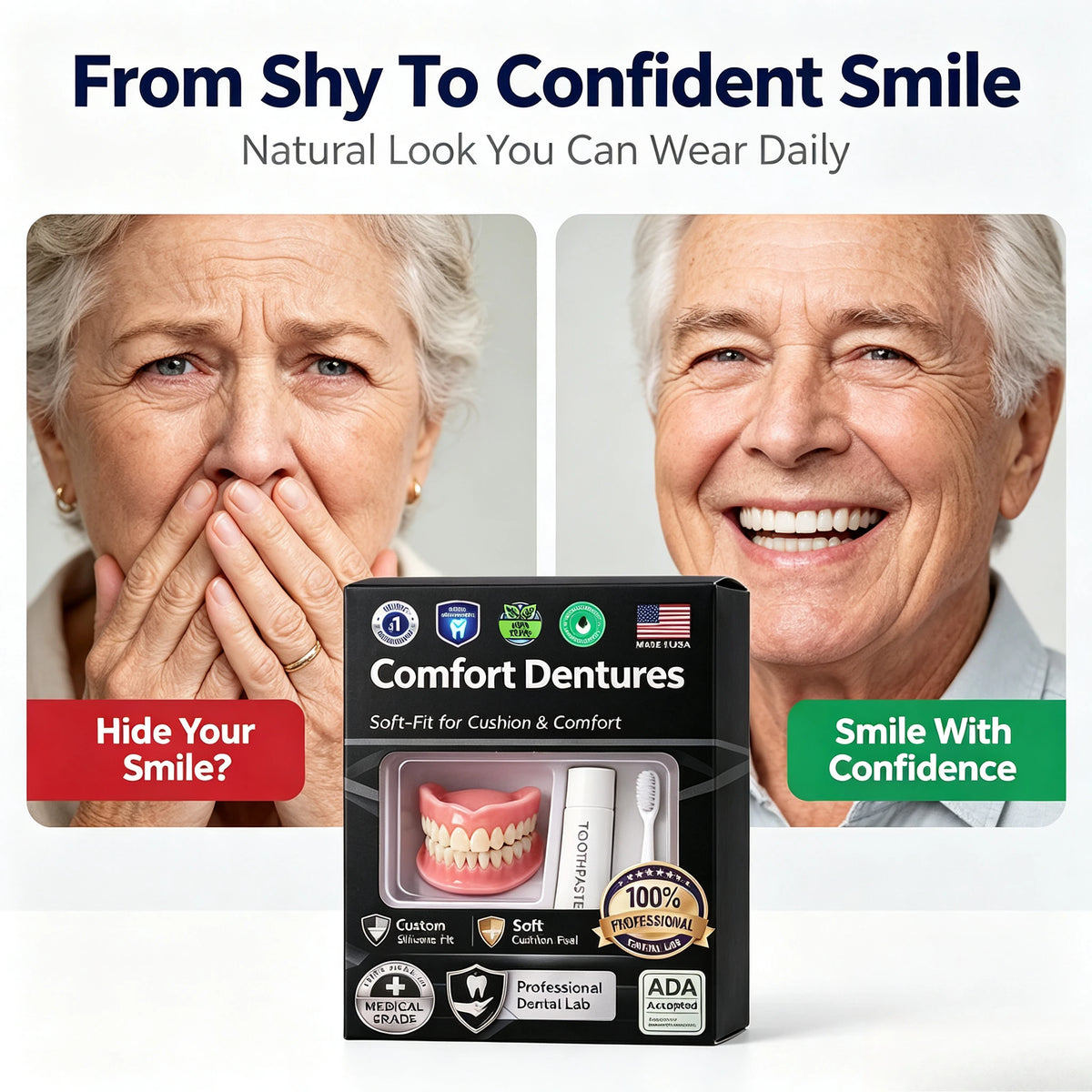 Set Dentiera in Silicone Modellabile, Superiori e Inferiori, Realizzata in Avorio Naturale