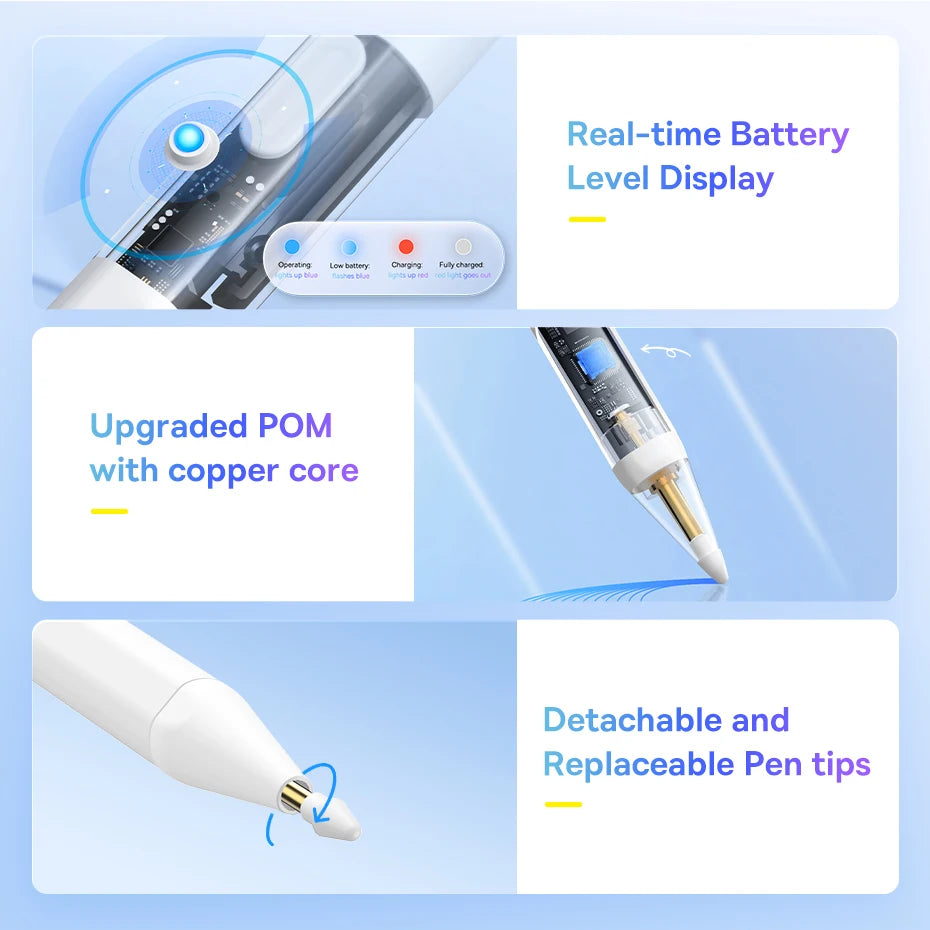 Stylus pero pre iPad s funkciou odmietania dlane, LED a magnetickým dizajnom