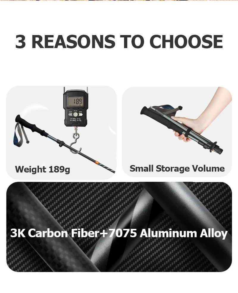 Carbon Fiber Trekking Poles Adjustable 103–135cm Ultralight Hiking Sticks