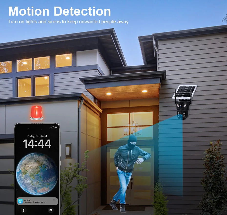 6MP Solar Powered 4G WiFi Dual Lens Outdoor Security Camera