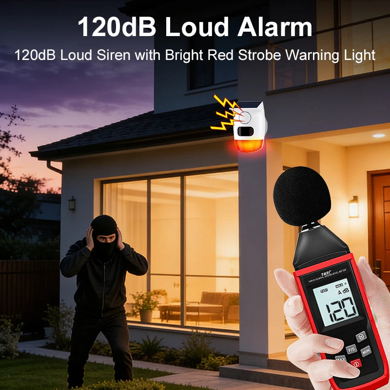 Solar Motion Sensor Alarm with 120dB Siren