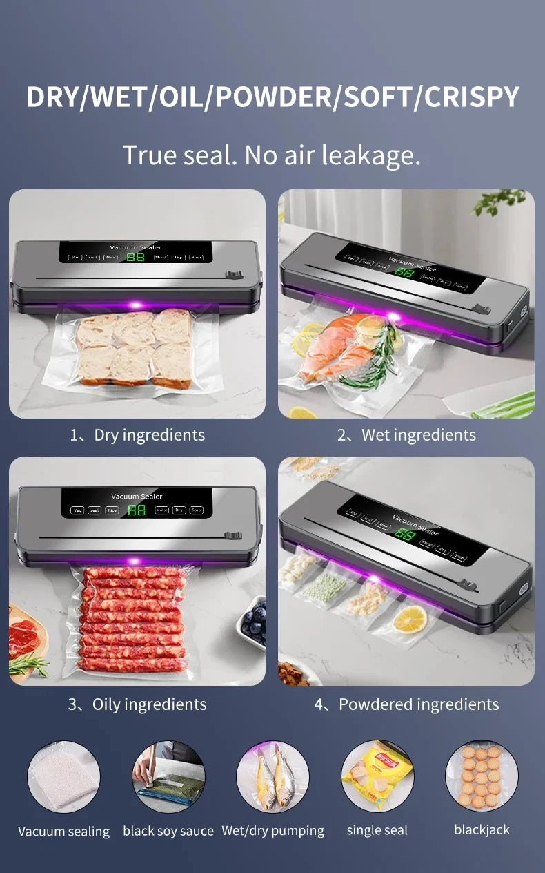 Electric Vacuum Sealer Machine Dry/Wet Food Packaging Vacuum Sealing Bags Food Storage Vacuum Packaging Machine for Kitchen