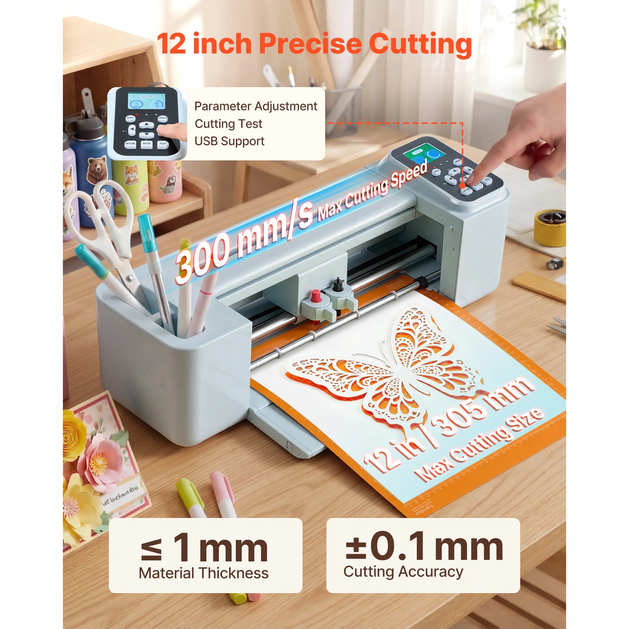 SucceBuy Vinyl Cutting Machine 12 in Button Screen Controlled Vinyl Cutter 5000+ Built-in Design Resources Creating Crafts Cards