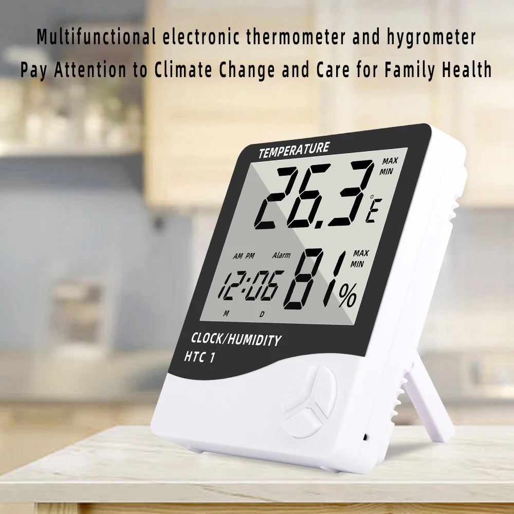 LCD Digital Temperature Humidity Meter HTC-2/HTC-1 Home Indoor Outdoor Hygrometer Thermometer Weather Station with Clock