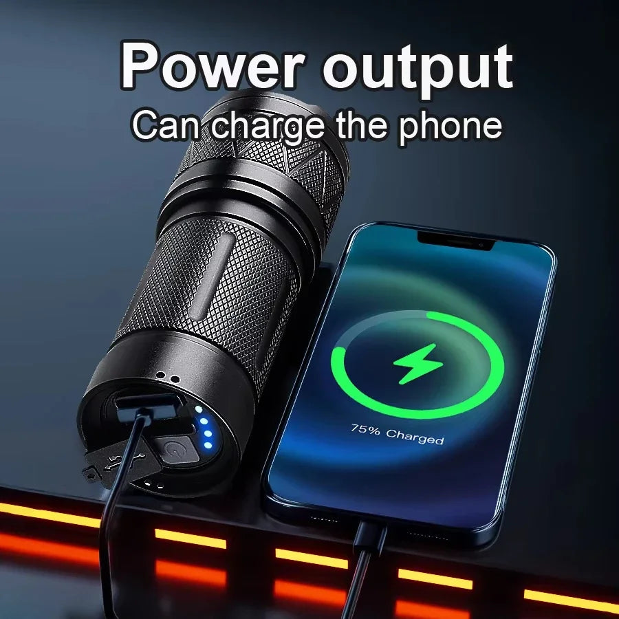 LED Handheld Flashlight Ultra-Bright 50000Lumens 12000mAh Rechargeable Battery Powerful Torch Zoomable Tactical Lantern