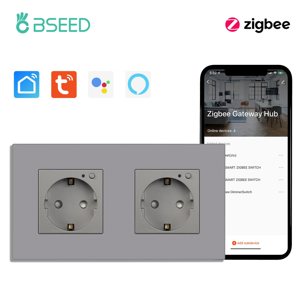Enchufe inteligente Zigbee de pared – simple, doble o triple