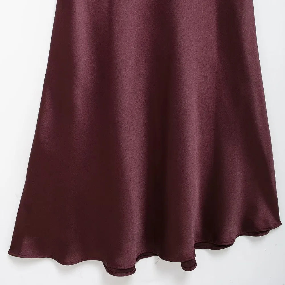 Women's Long Satin Halter Dress, Backless, Bow Tied, Back Zipper, Female Dresses, Sexy Fashion