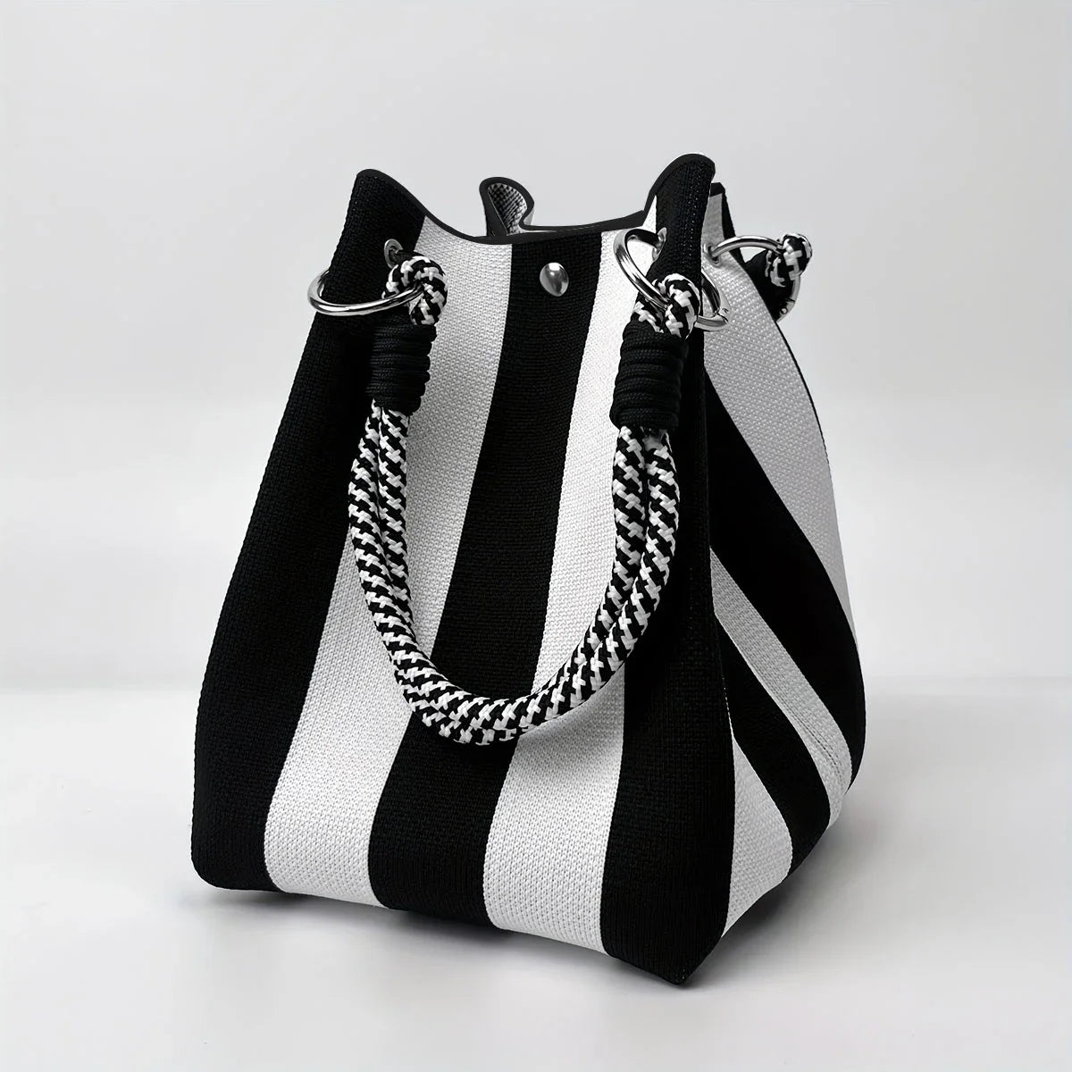 Cotton Knit Patchwork Bucket Bag