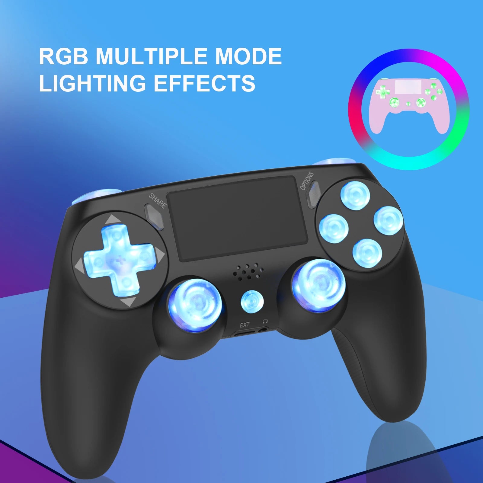 GAMINJA P471 Wireless Controller with Dynamic RGB Lighting And Dual Vibration Bluetooth Gamepad for PS4 PS3 Game Console PC