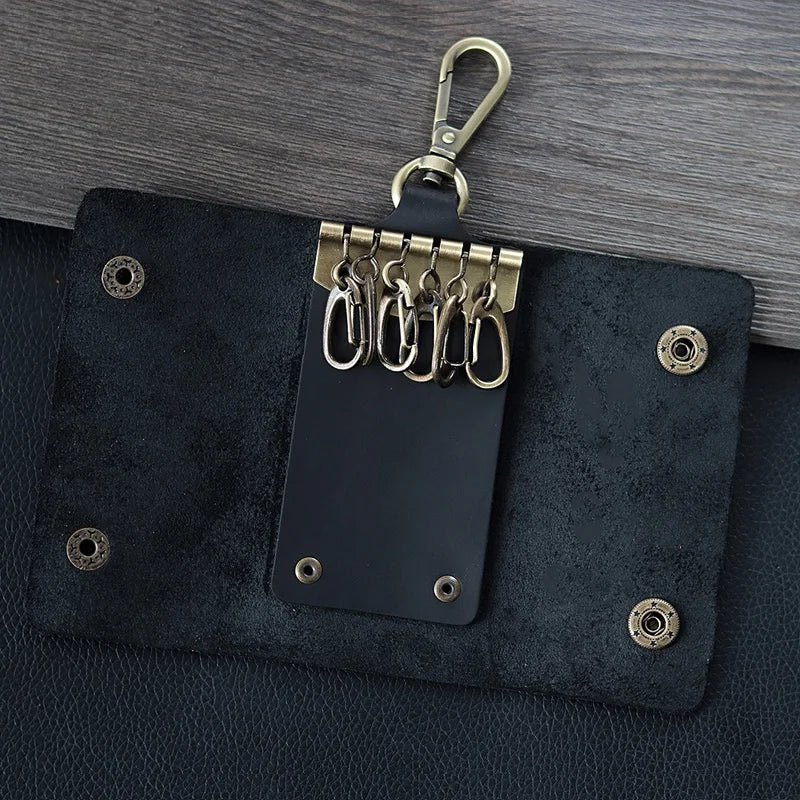 Handmade Genuine Leather Key Holder - Men's Organizer Pouch with Card Slot, Housekeeper Key Case & Wallet (Gift Ready)